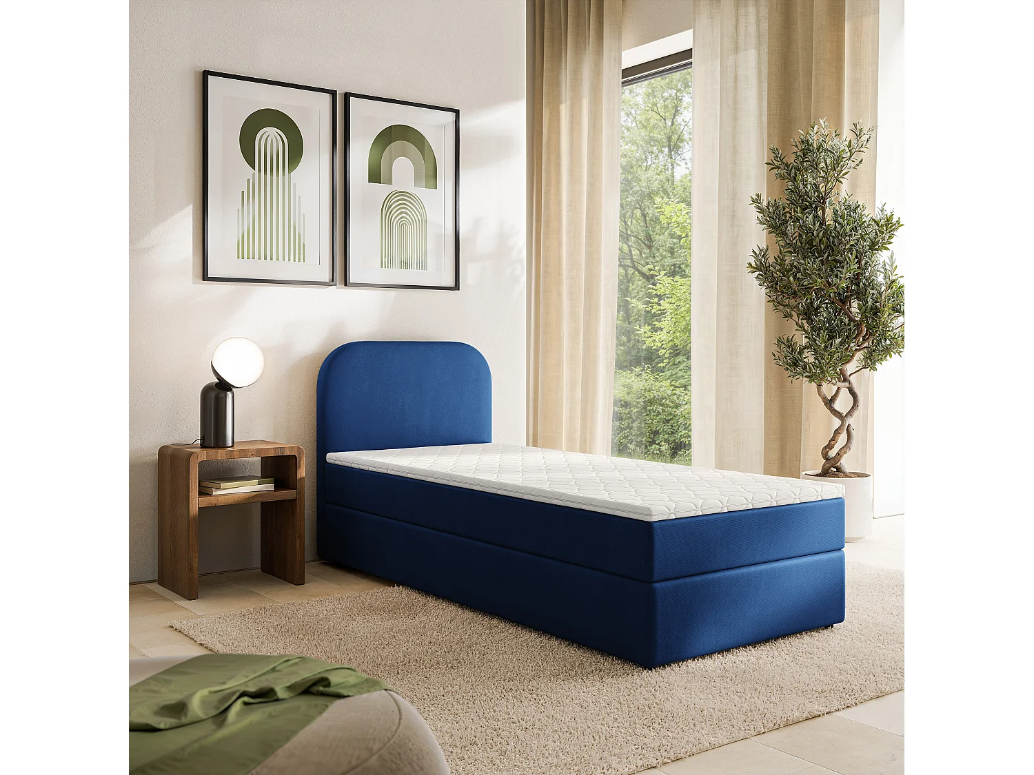 Boxspringbed CERIA 100x200 cm Set met hoofdbord, bedbodem en matras, Blauw