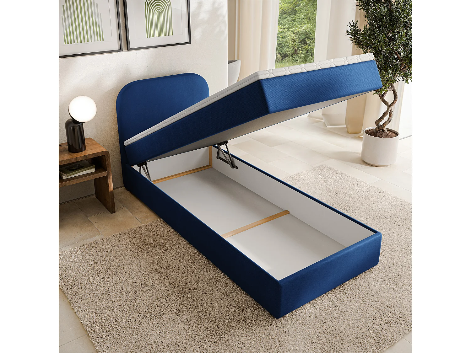 Boxspringbed CERIA 100x200 cm Set met hoofdbord, bedbodem en matras, Blauw