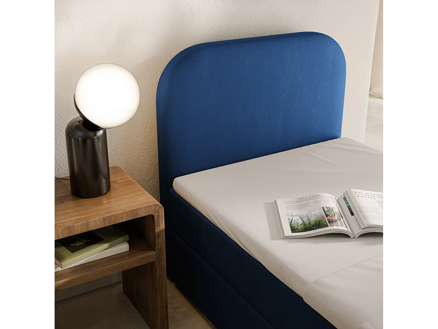 Boxspringbed CERIA 100x200 cm Set met hoofdbord, bedbodem en matras, Blauw