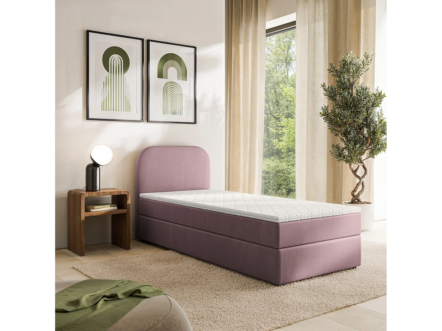 Lit continental CERIA 100x200 cm, Rosée