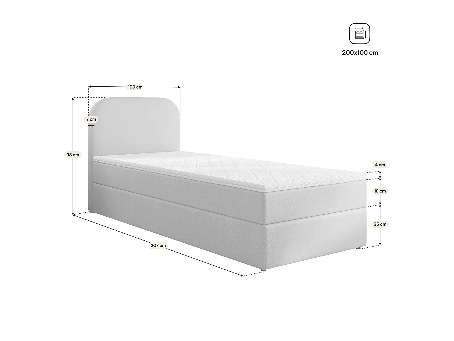 Lit continental CERIA 100x200 cm, Rosée