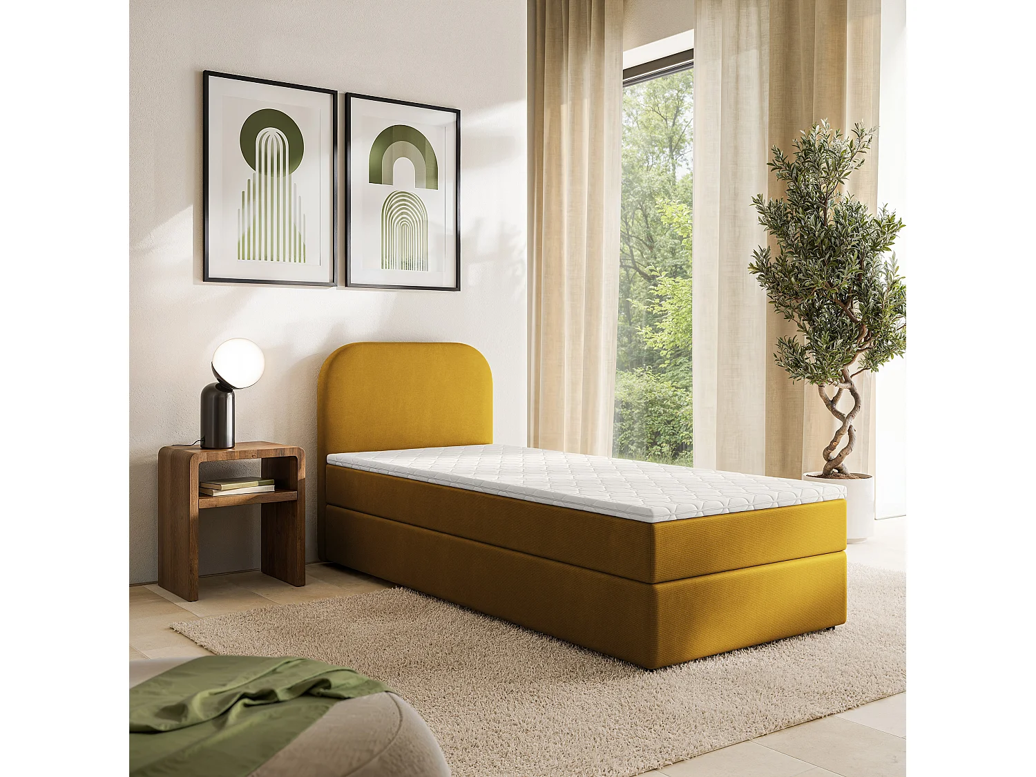 Lit continental CERIA 80x200 cm, Jaune