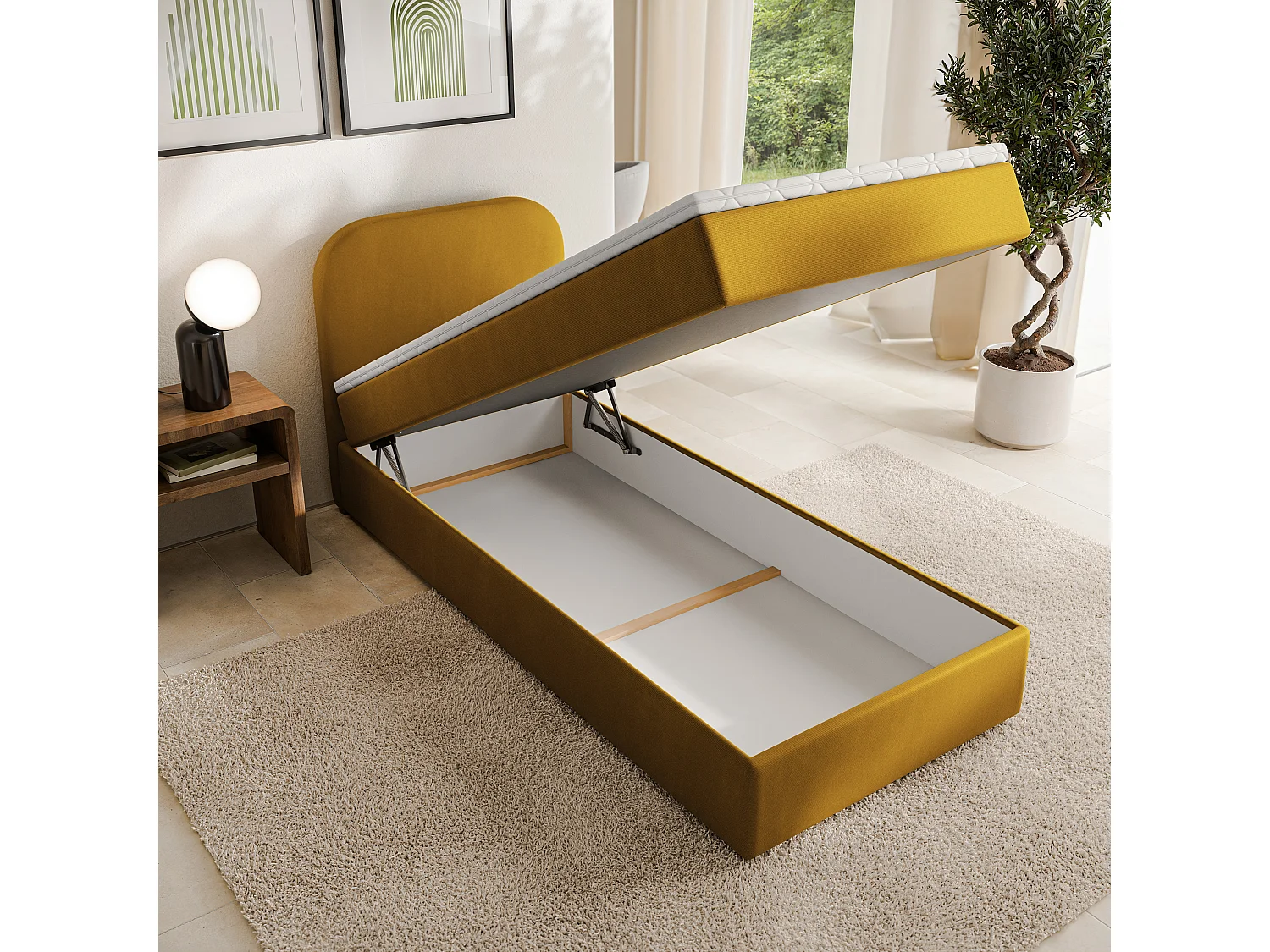 Lit continental CERIA 80x200 cm, Jaune