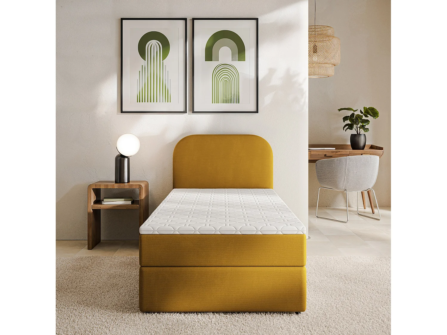 Lit continental CERIA 80x200 cm, Jaune