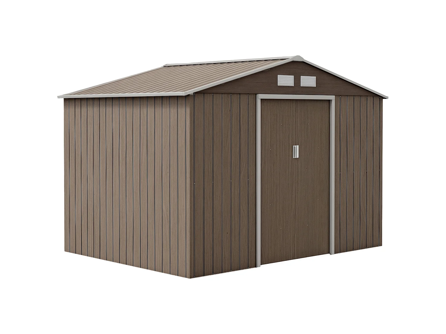 Abri de jardin - cabanon double porte coulissante, fondation incluse - 277 x 191 x 192 cm - tôle d'acier ondulée effet bois