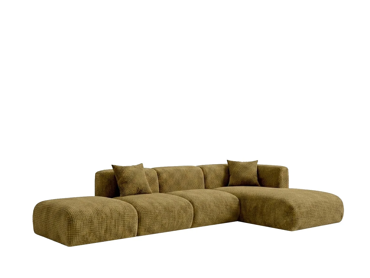 Canapé d’angle en L avec pouf, tissu chenille Cremona, Vert olive, Droit, GRETA