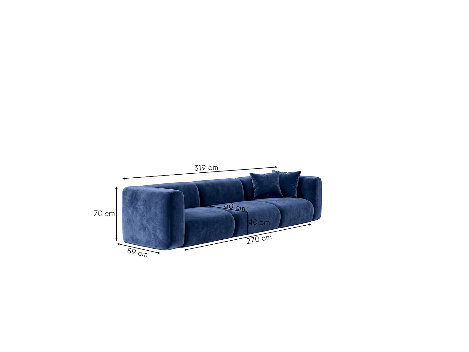 Divano 3 posti, tessuto Velvet Bluvel, Blu inchiostro, GRETA