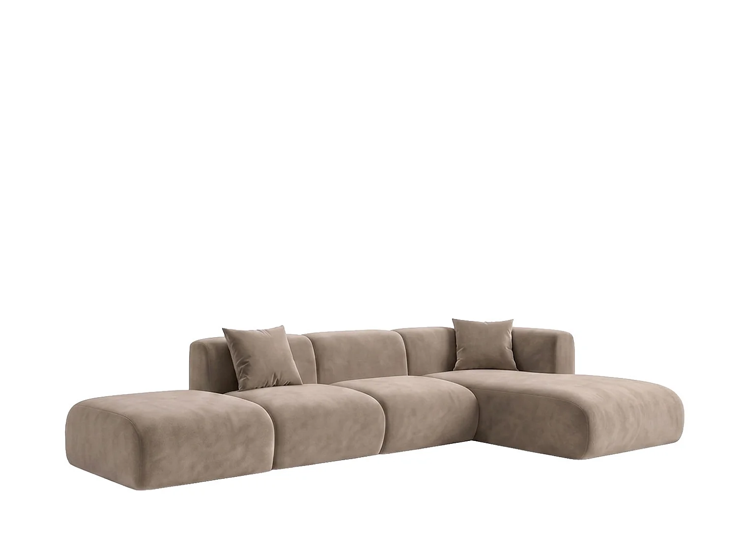 Canapé d'angle en L avec pouf, tissu velours Bluvel, Latte, Droite, GRETA