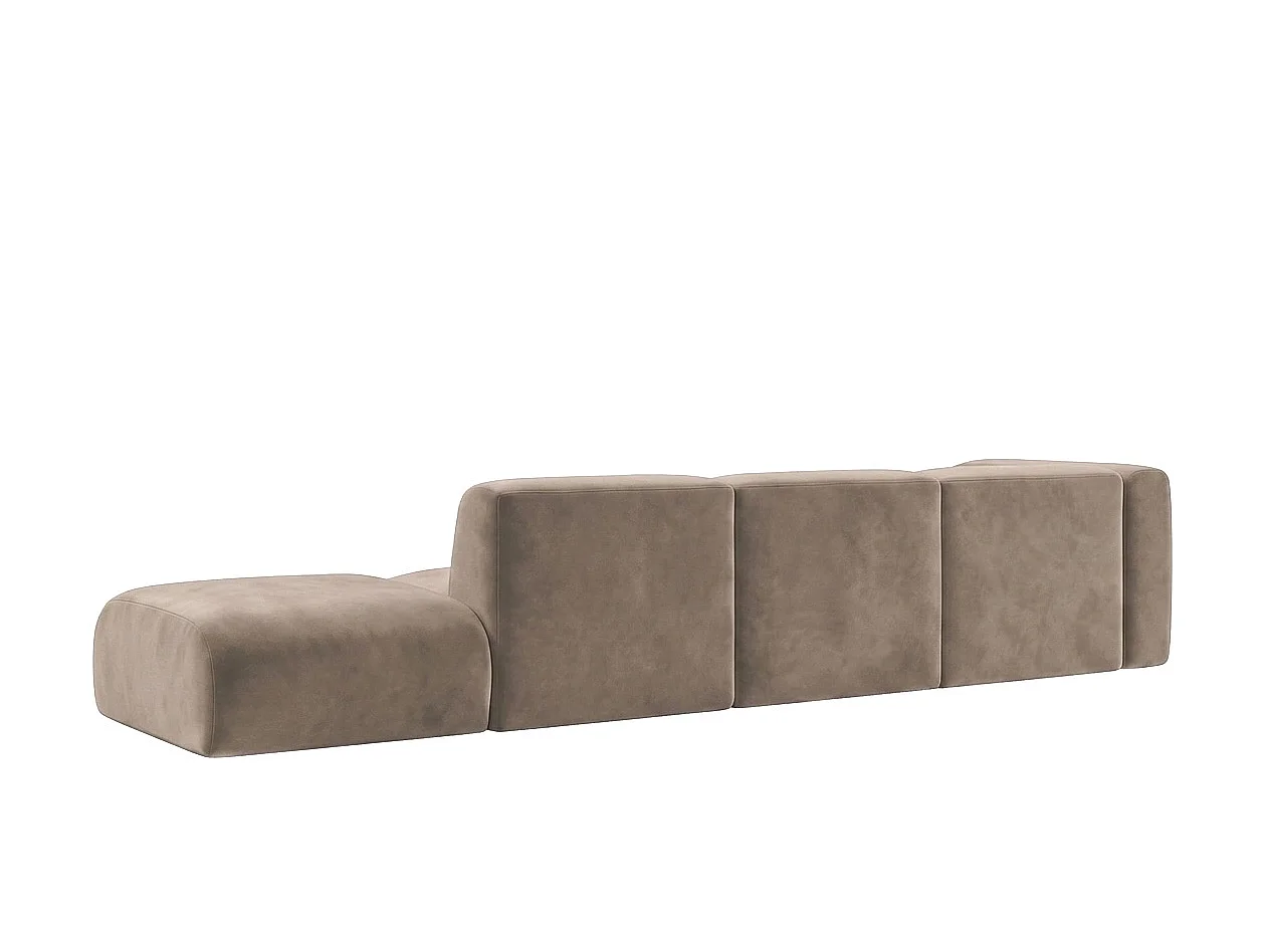 Canapé d'angle en L avec pouf, tissu velours Bluvel, Latte, Droite, GRETA