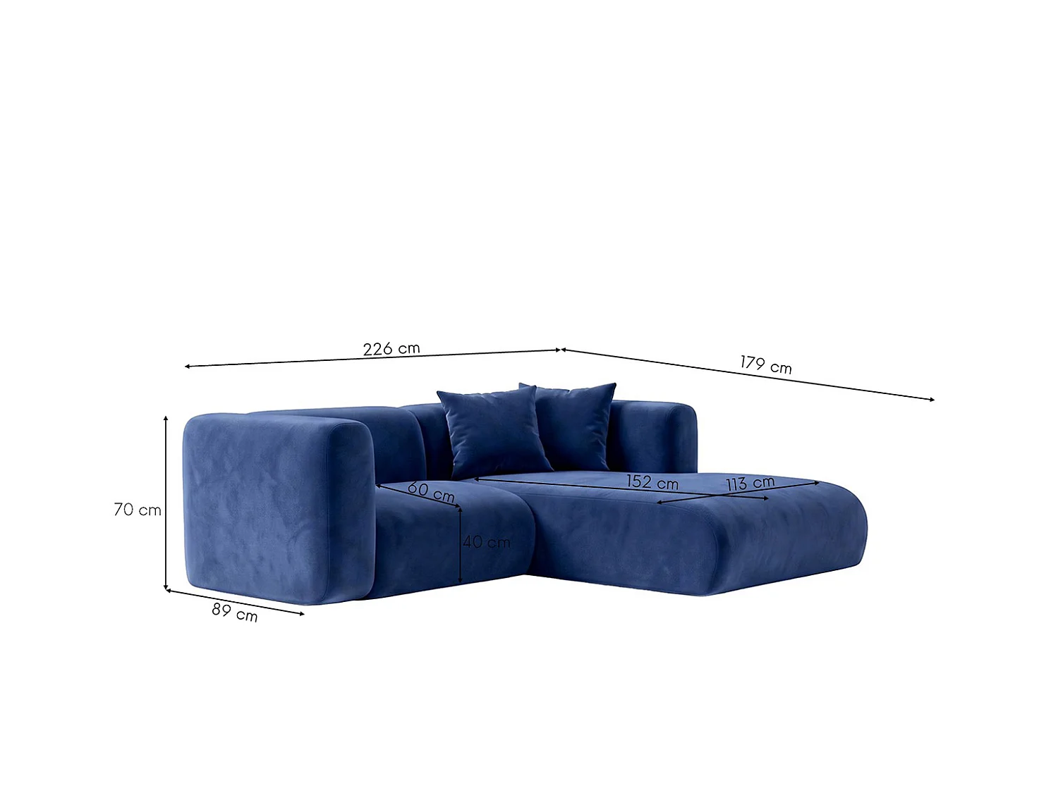 Narożnik w kształcie L mini, tkanina Velvet Bluvel, Atramentowy, Prawy, GRETA