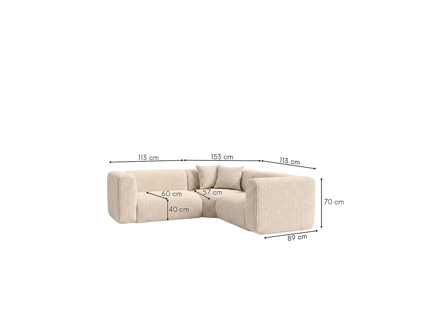 Canapé d’angle modulaire, Corner mini, tissu chenille Cremona, Crème, GRETA