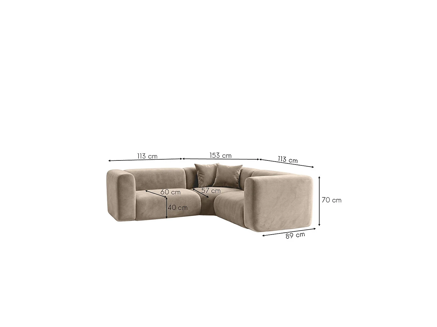 Narożnik modułowy, Corner mini, tkanina Velvet Bluvel, Latte, GRETA