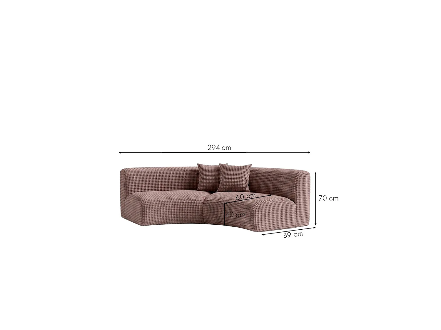 Afgeronde bank, chenillestof Cremona, Taupe, GRETA