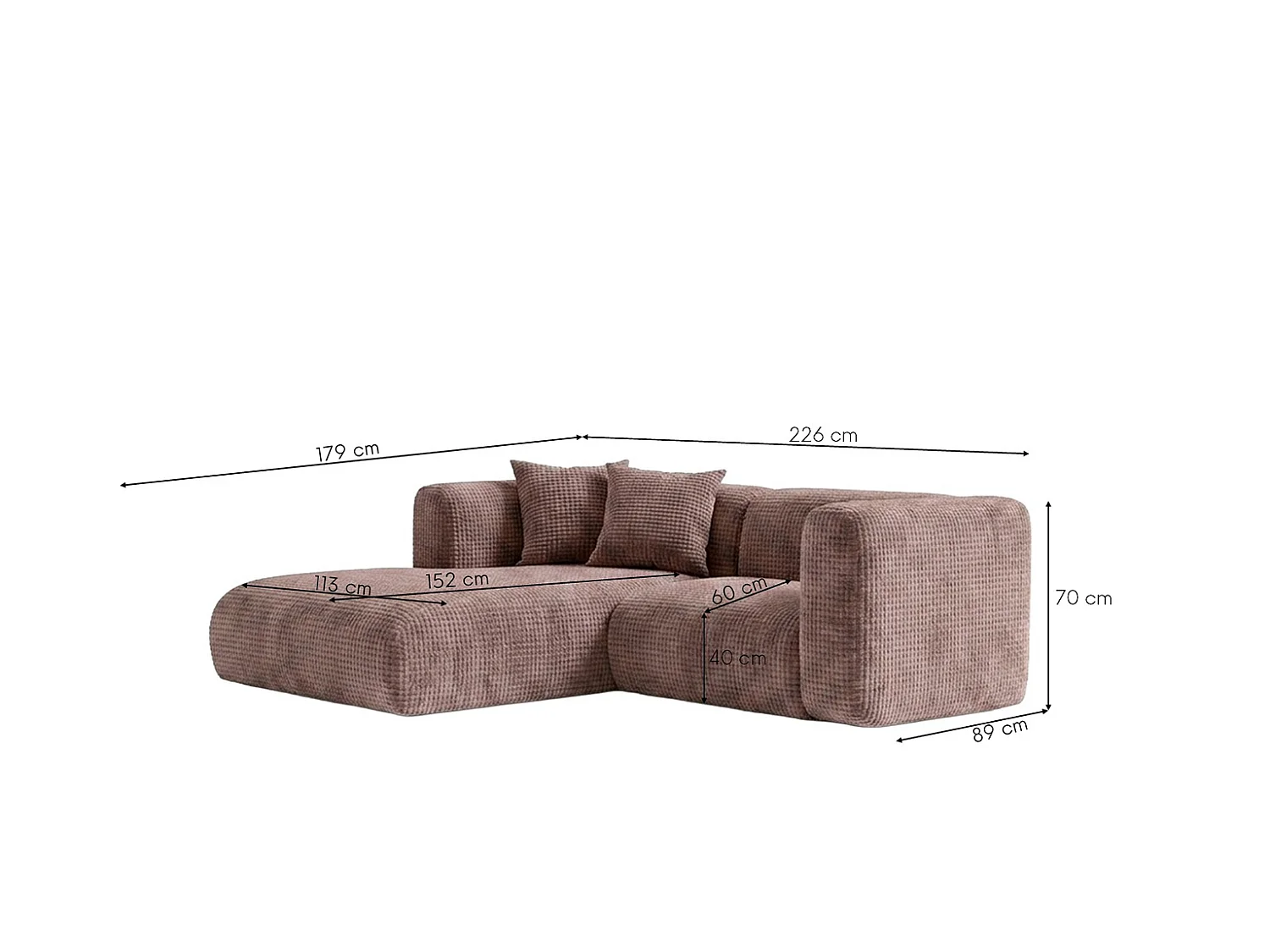 Hoekbank in L-vorm mini, chenillestof Cremona, Taupe, Links, GRETA