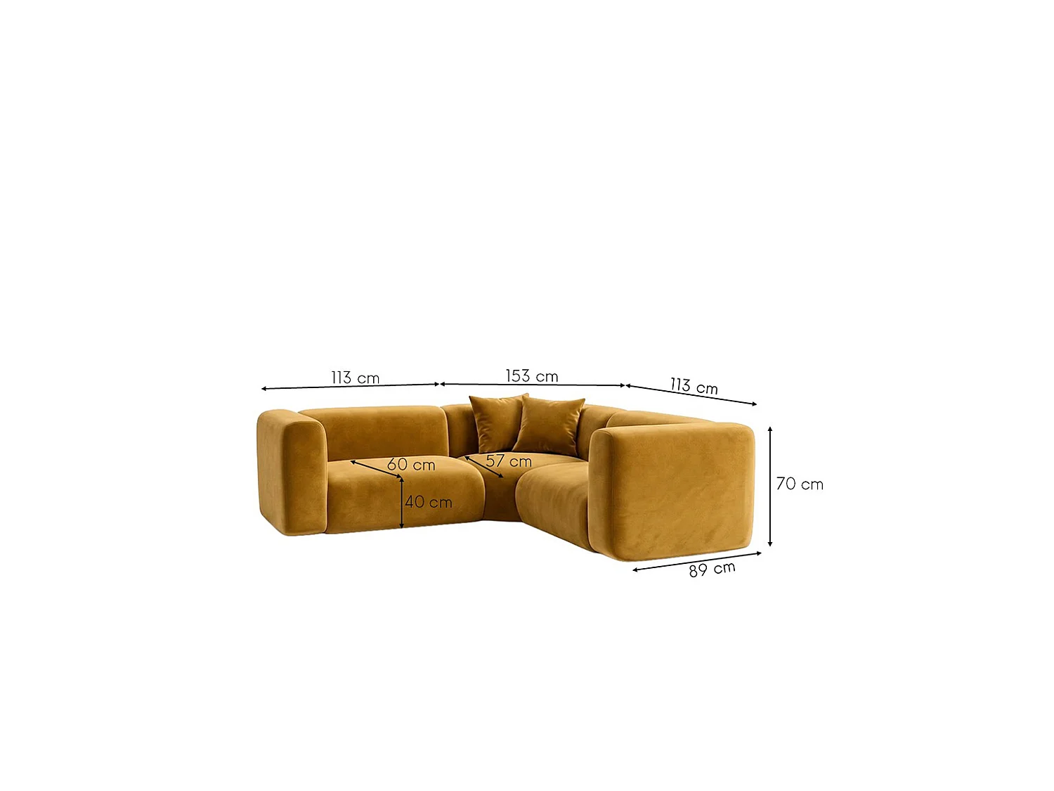 Narożnik modułowy, Corner mini, tkanina Velvet Bluvel, Złoty, GRETA