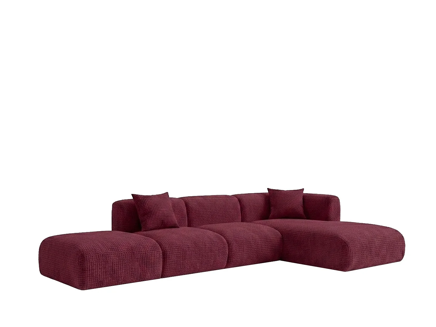 Canapé d’angle en L avec pouf, tissu chenille Cremona, Bordeaux, Droit, GRETA