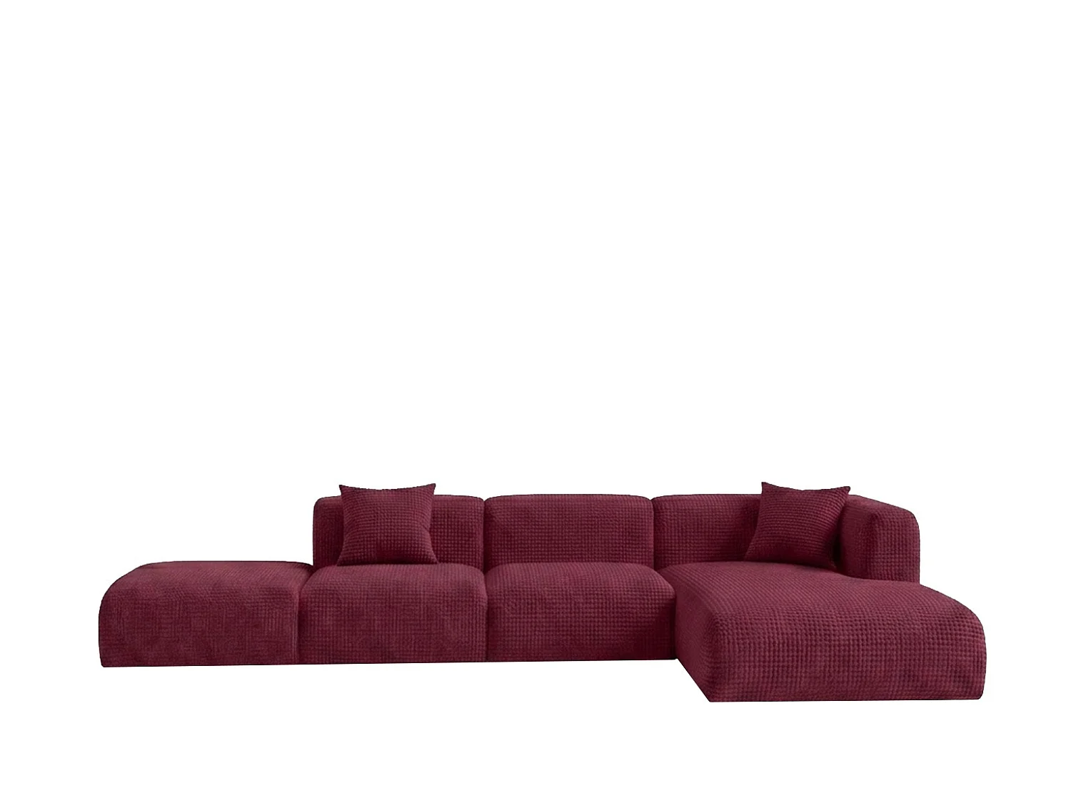Canapé d’angle en L avec pouf, tissu chenille Cremona, Bordeaux, Droit, GRETA