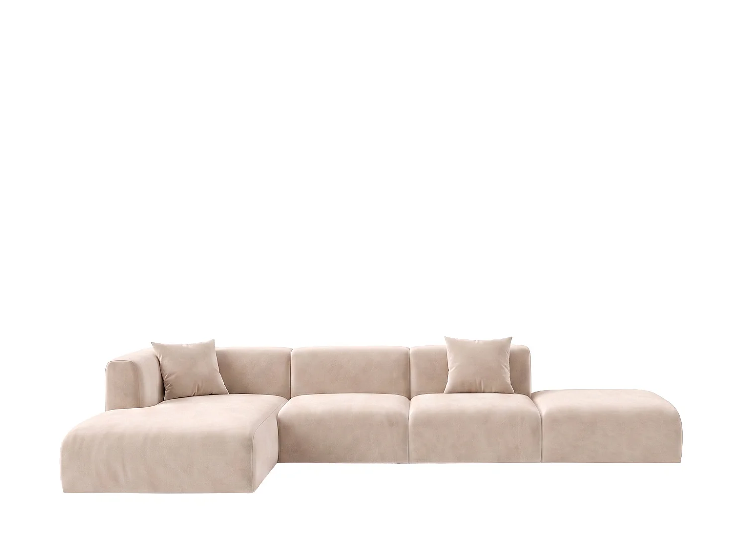 Canapé d'angle en L avec pouf, tissu velours Bluvel, Crème, Gauche, GRETA