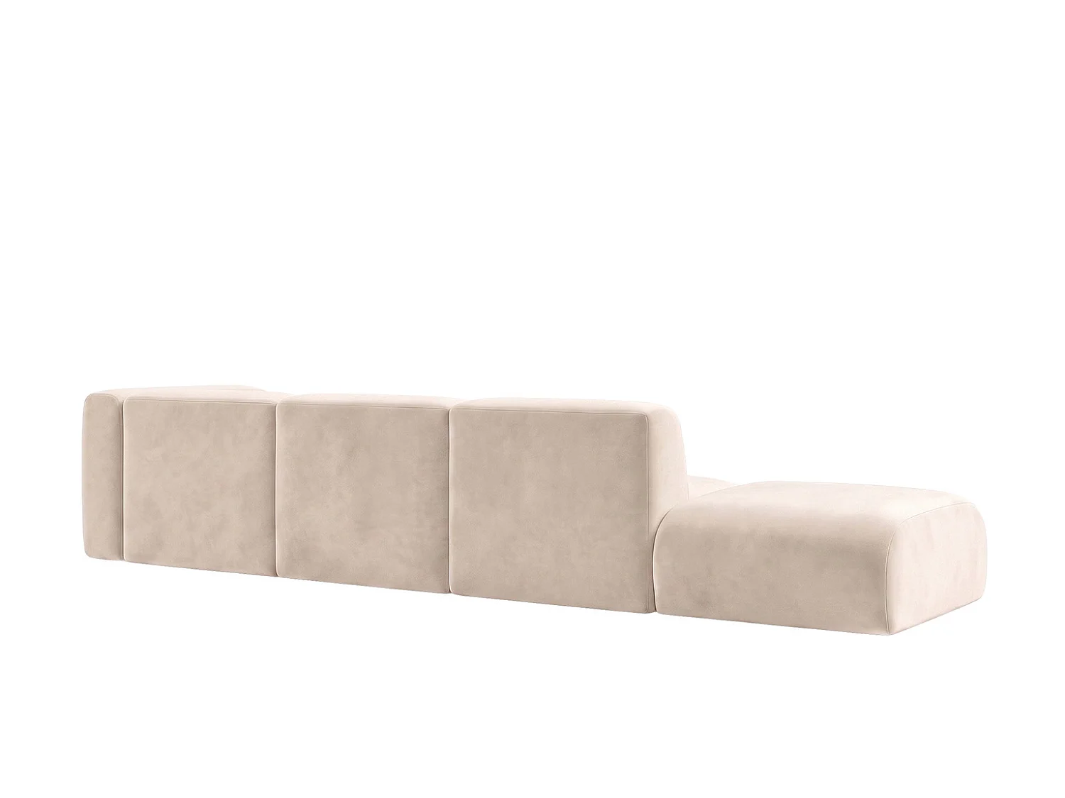 Canapé d'angle en L avec pouf, tissu velours Bluvel, Crème, Gauche, GRETA
