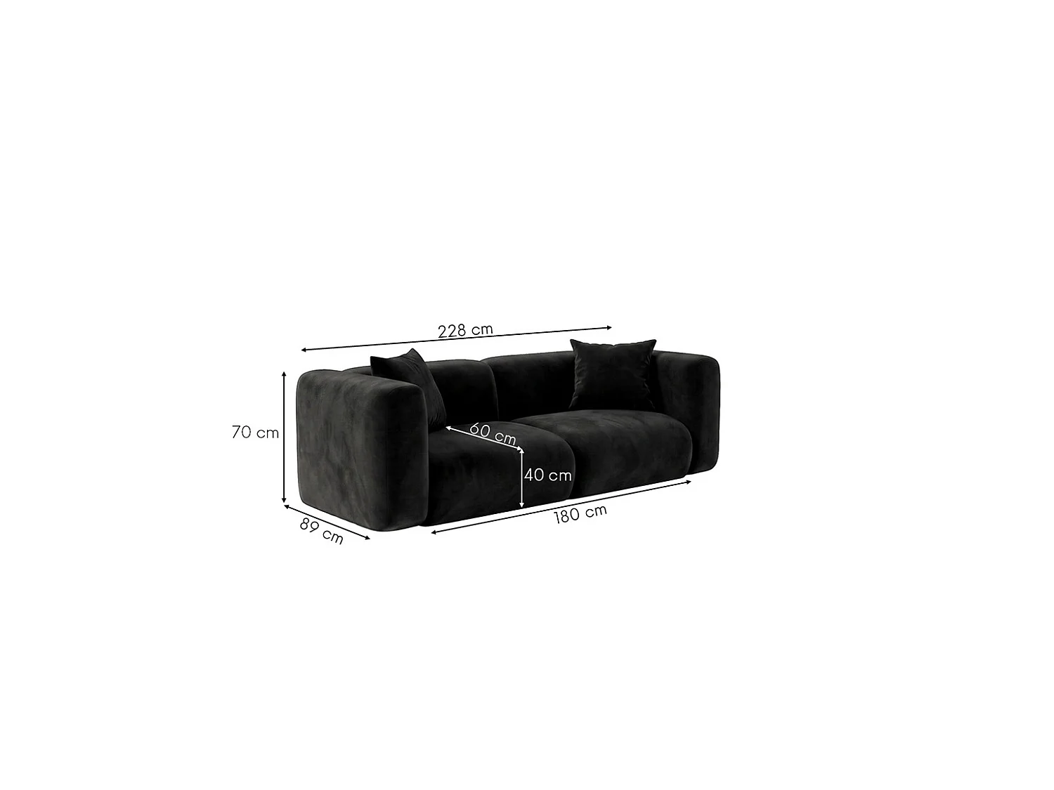 Sofa dwuosobowa, tkanina Velvet Bluvel, Czarny, GRETA