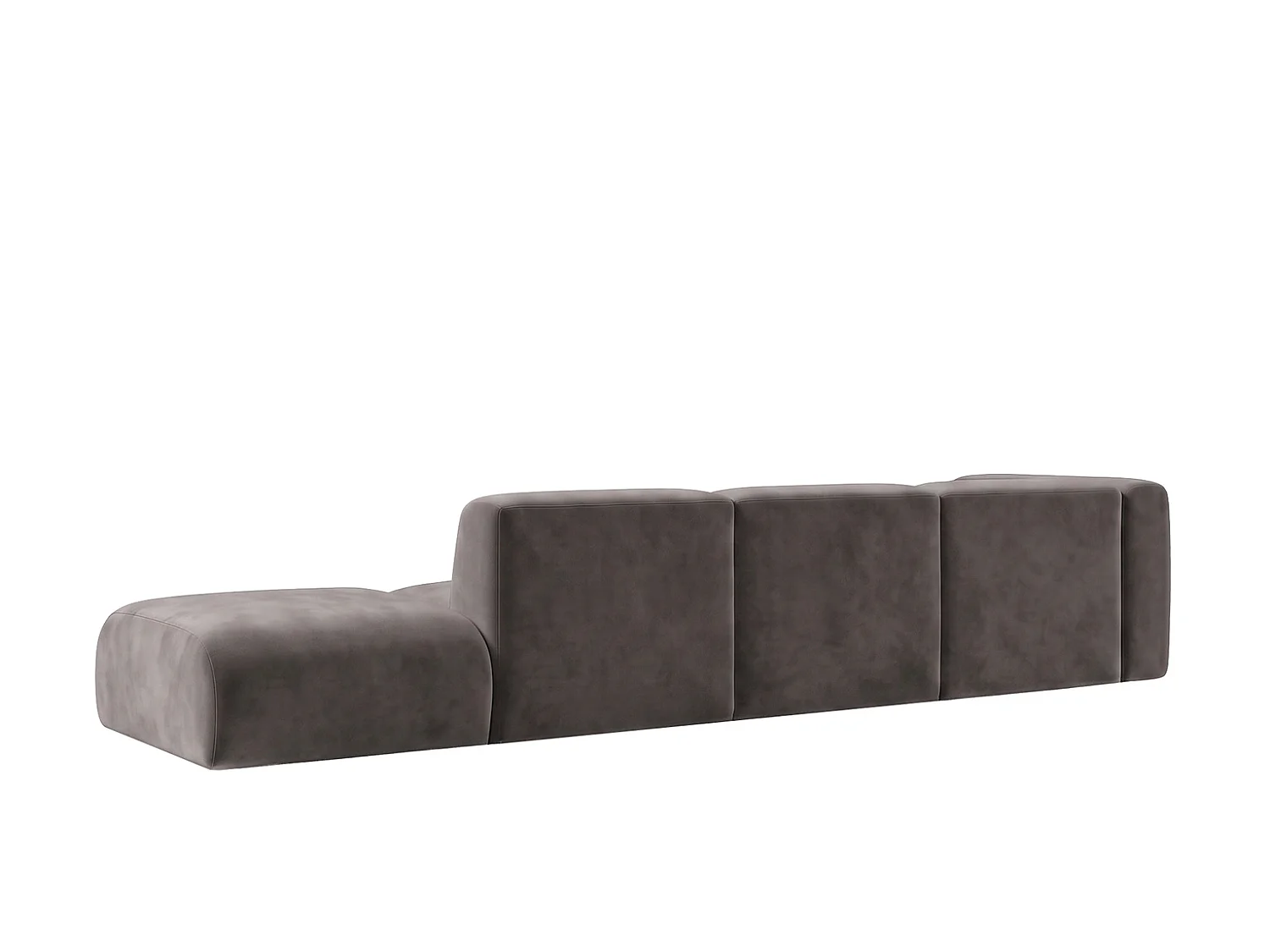 Canapé d'angle en L avec pouf, tissu velours Bluvel, Gris cendré, Droite, GRETA