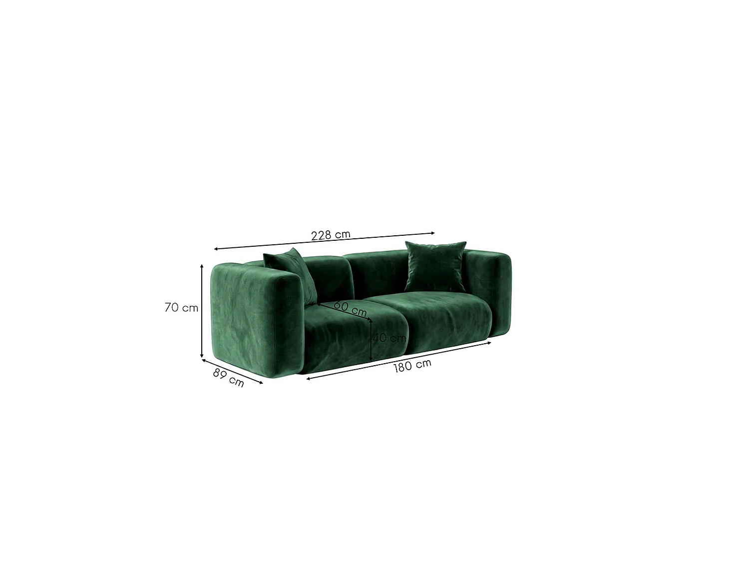 Sofa dwuosobowa, tkanina Velvet Bluvel, Zielony, GRETA