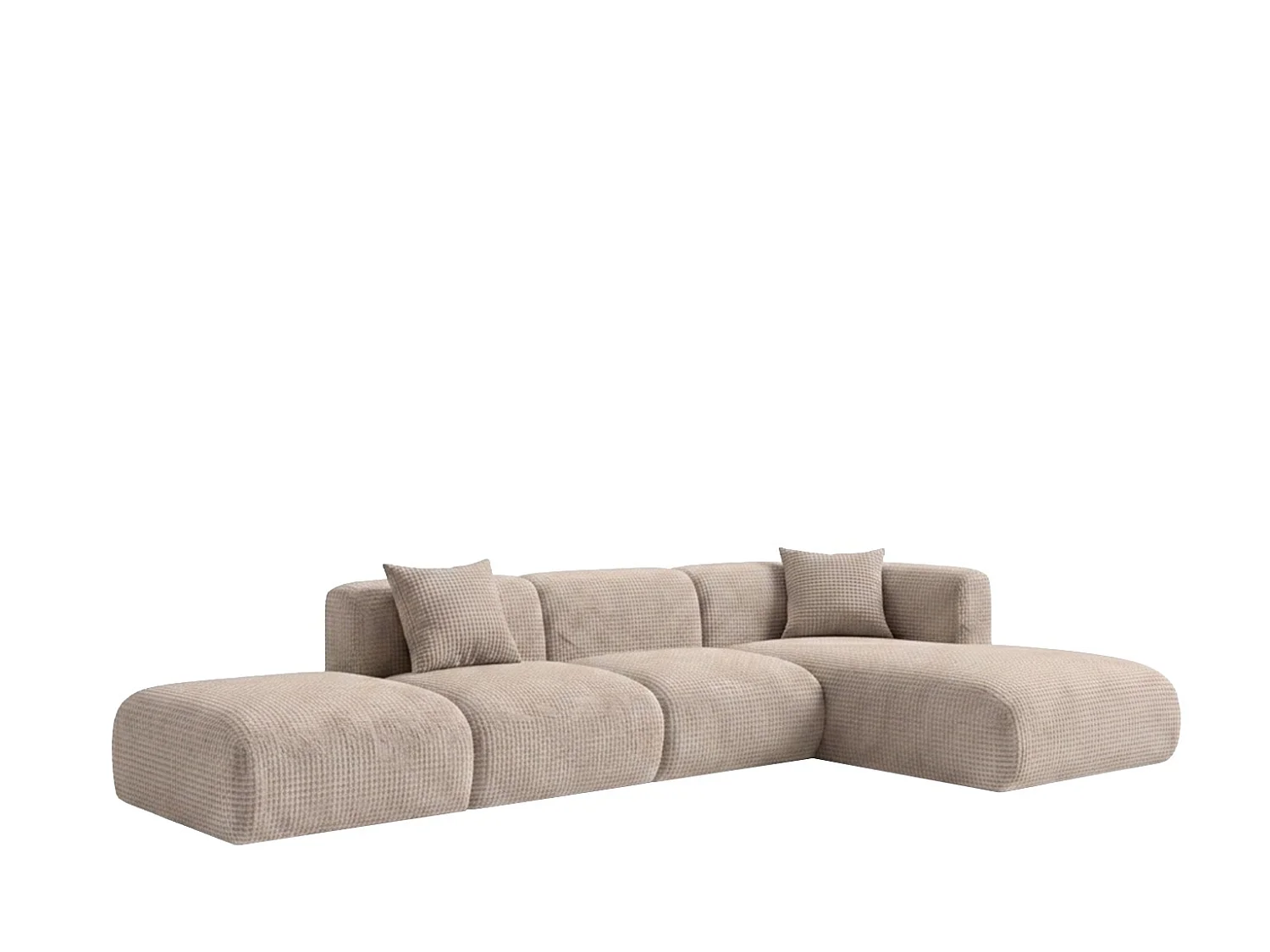 Canapé d’angle en L avec pouf, tissu chenille Cremona, Beige, Droit, GRETA