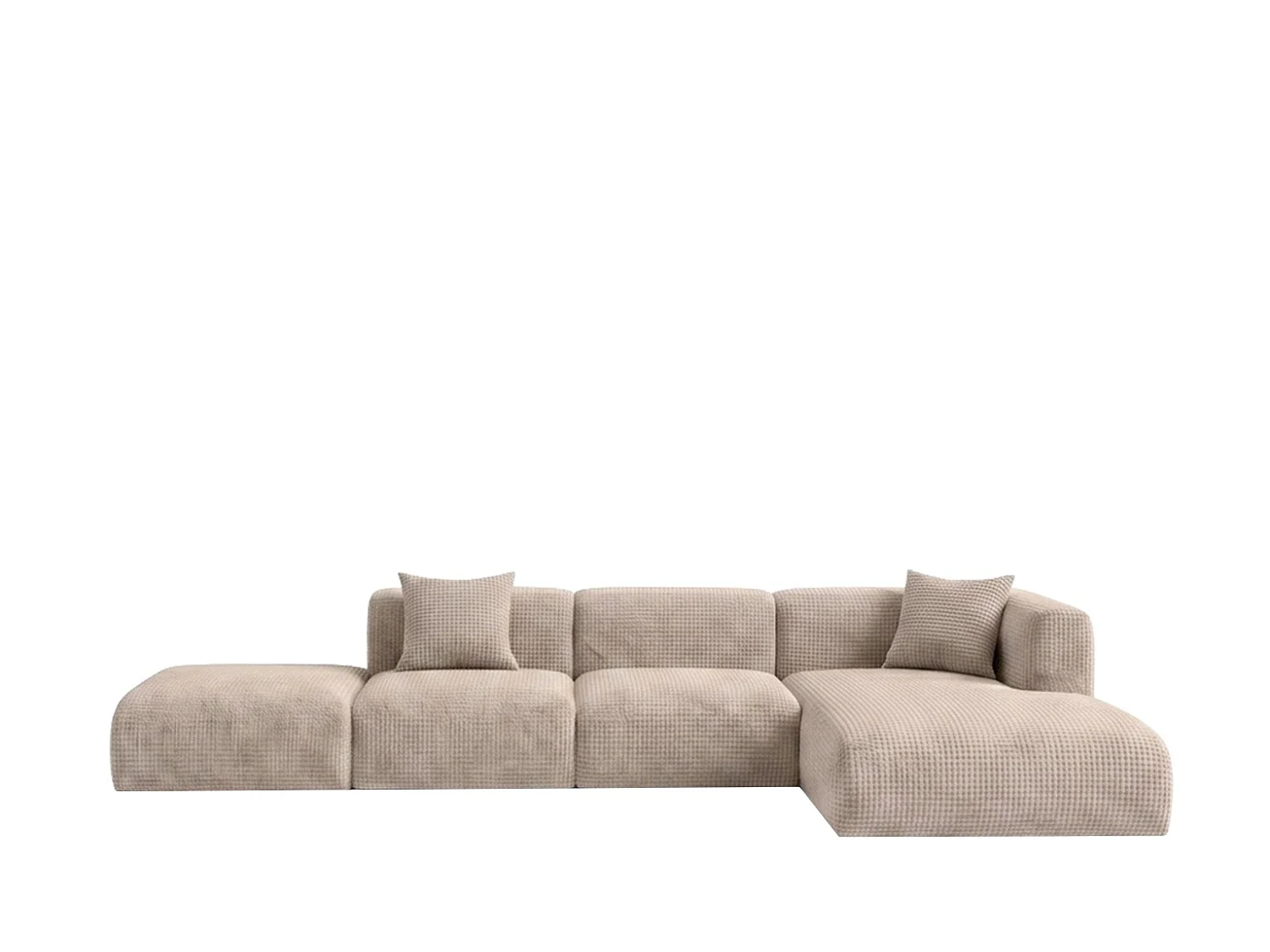 Canapé d’angle en L avec pouf, tissu chenille Cremona, Beige, Droit, GRETA