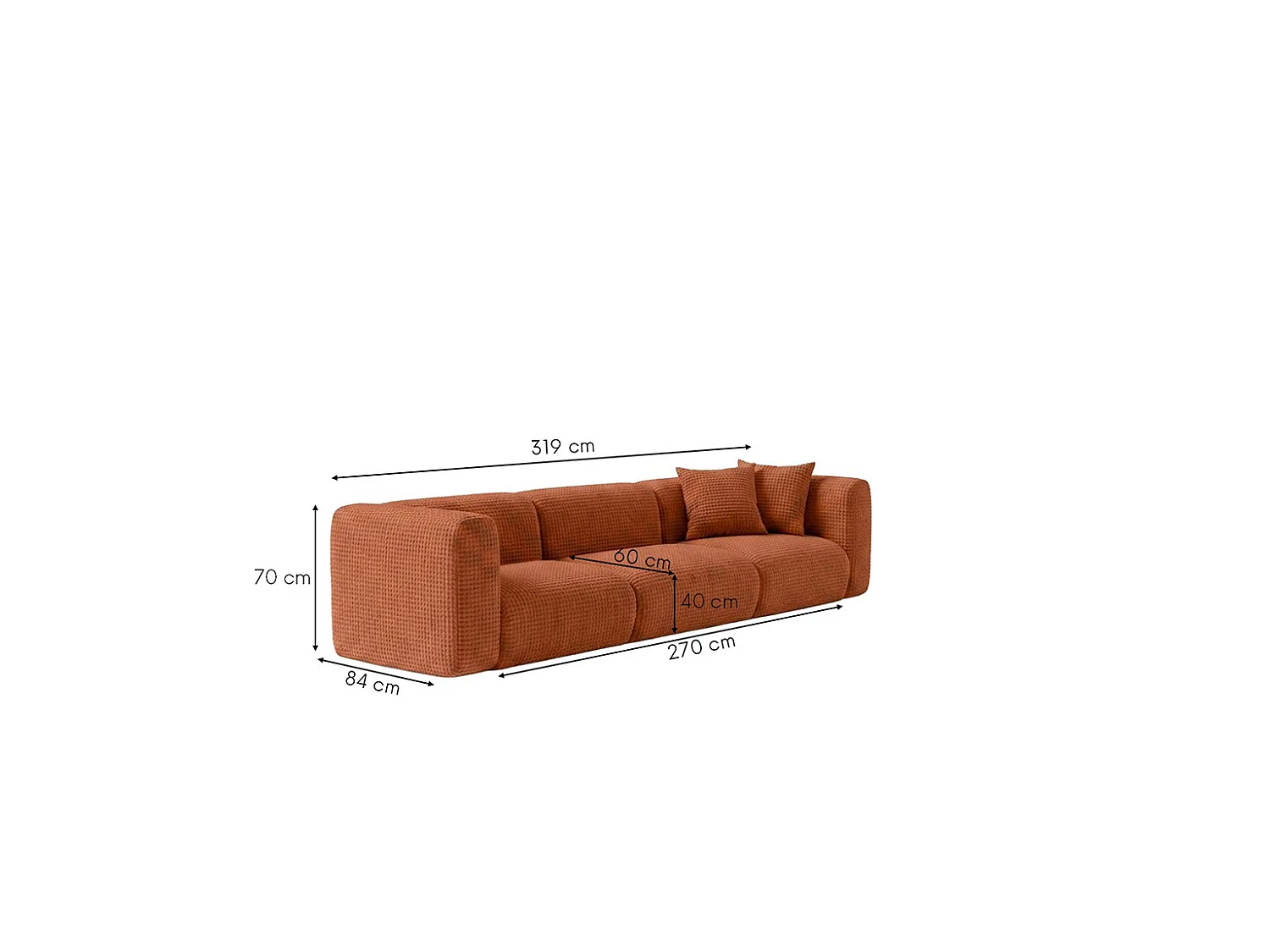 Sofa trzyosobowa, tkanina szenil Cremona, Miedziany, GRETA