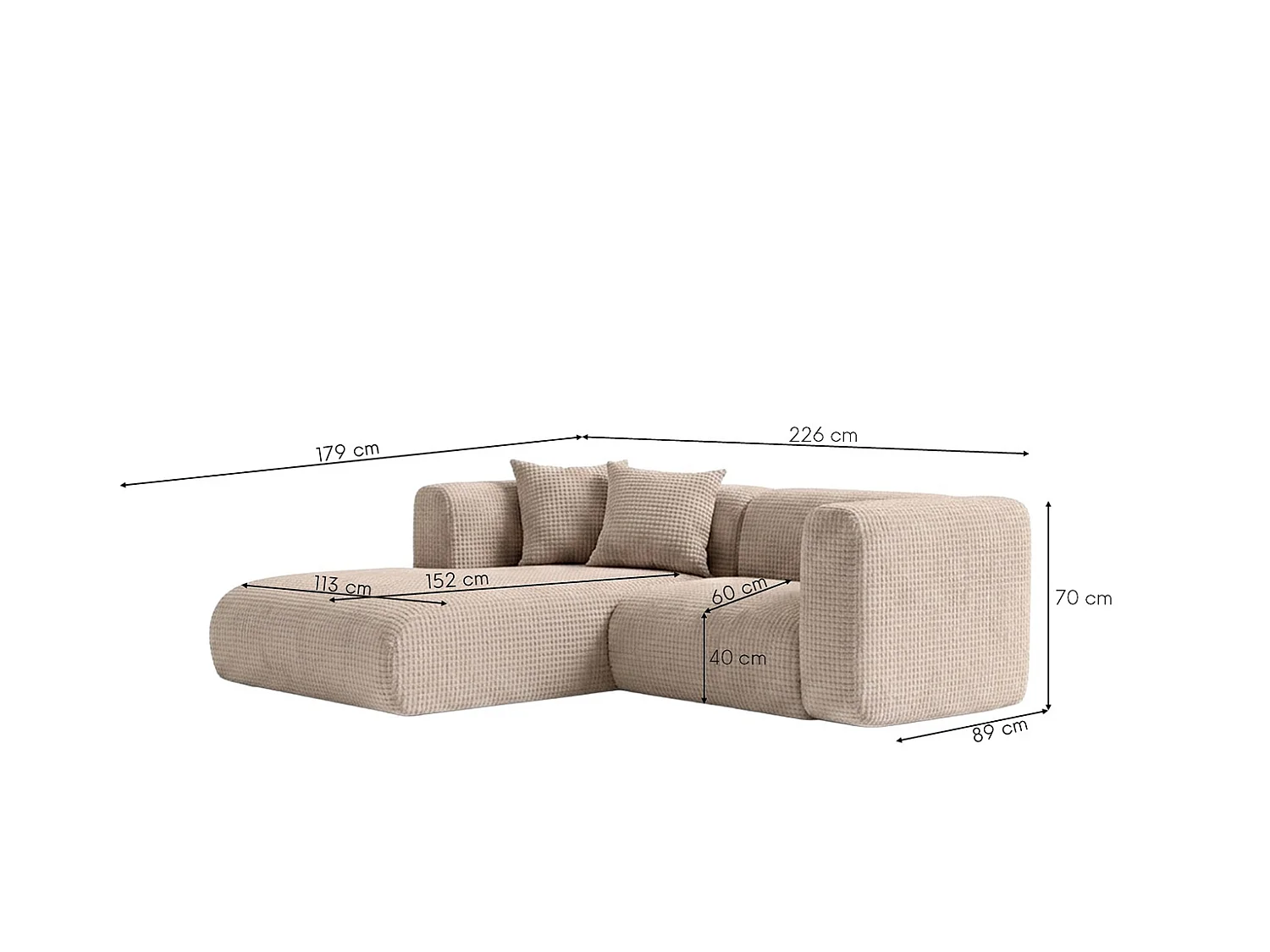 Hoekbank in L-vorm mini, chenillestof Cremona, Beige, Links, GRETA
