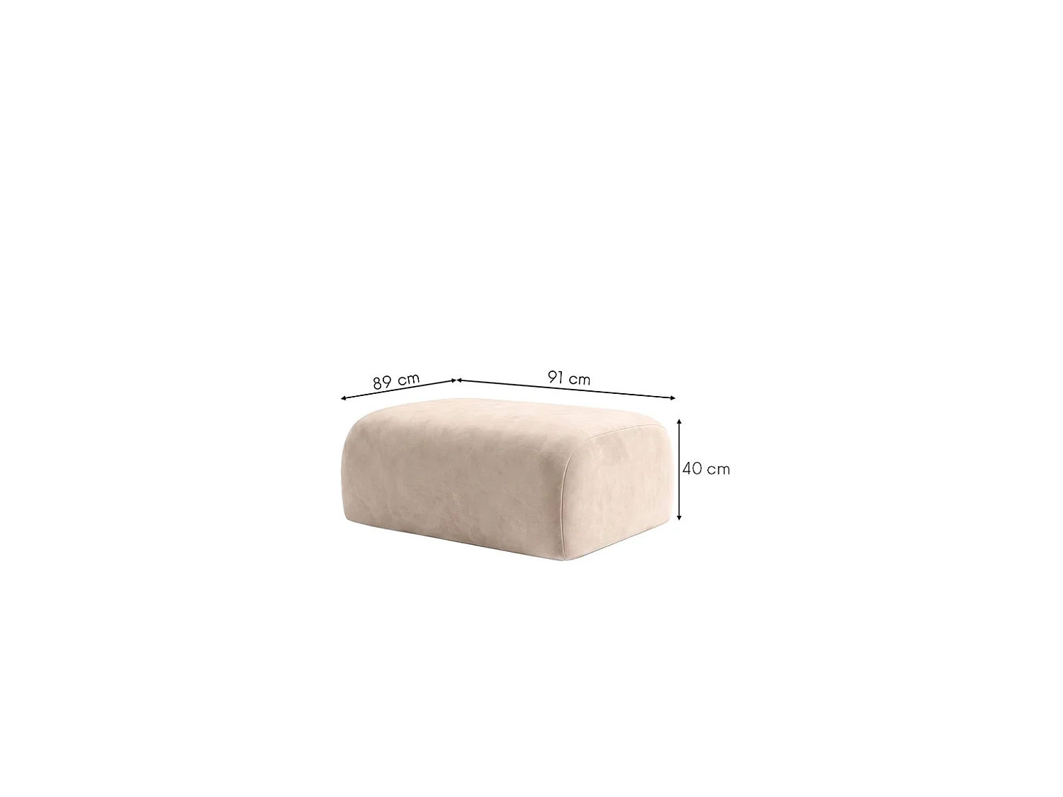 Pouf, pouf d'assise, tissu velours Bluvel, Crème, GRETA