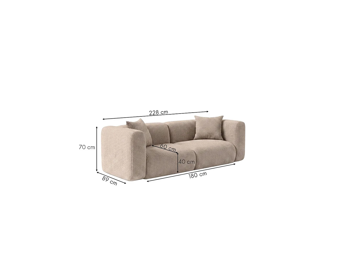 2-zitsbank, chenillestof Cremona, Beige, GRETA