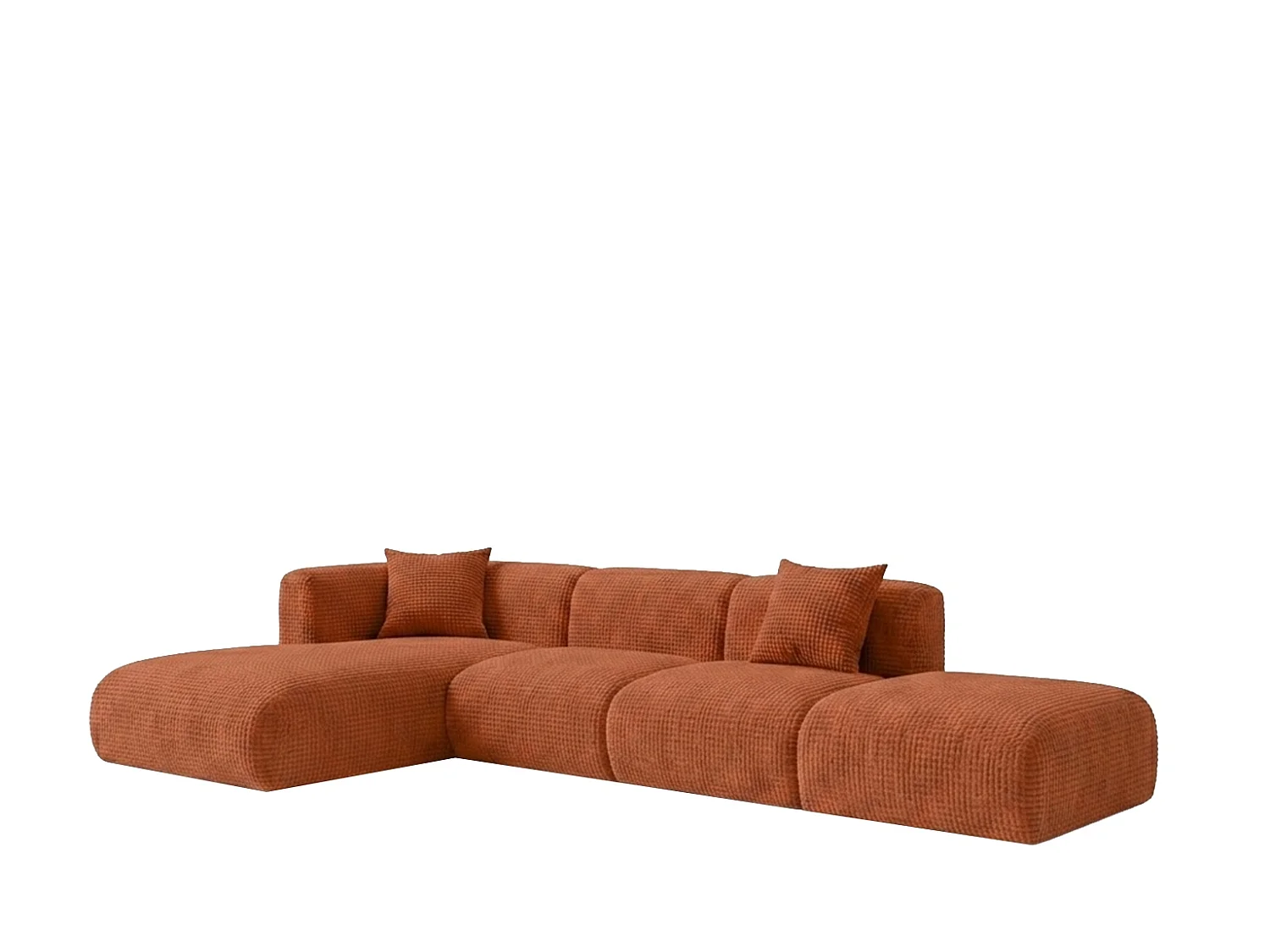 Canapé d’angle en L avec pouf, tissu chenille Cremona, Cuivre, Gauche, GRETA