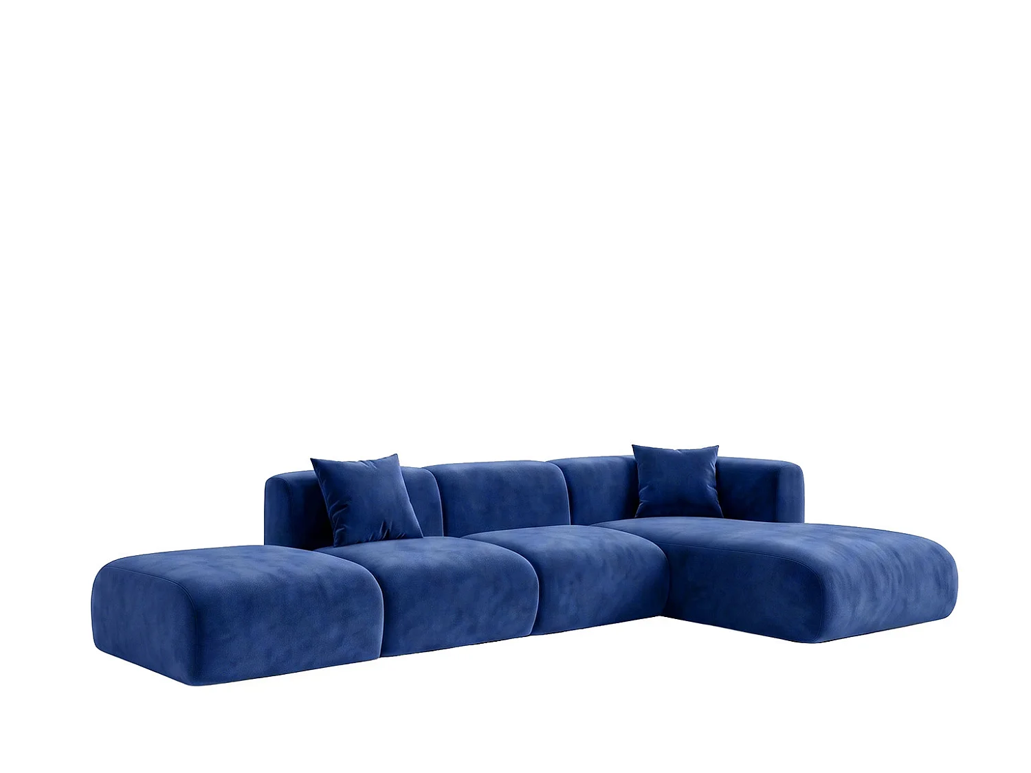 Canapé d'angle en L avec pouf, tissu velours Bluvel, Bleu encre, Droite, GRETA