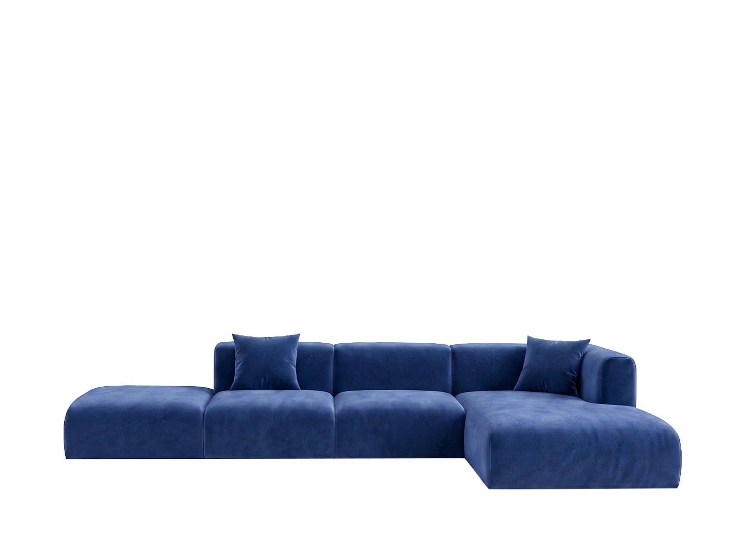 Canapé d'angle en L avec pouf, tissu velours Bluvel, Bleu encre, Droite, GRETA