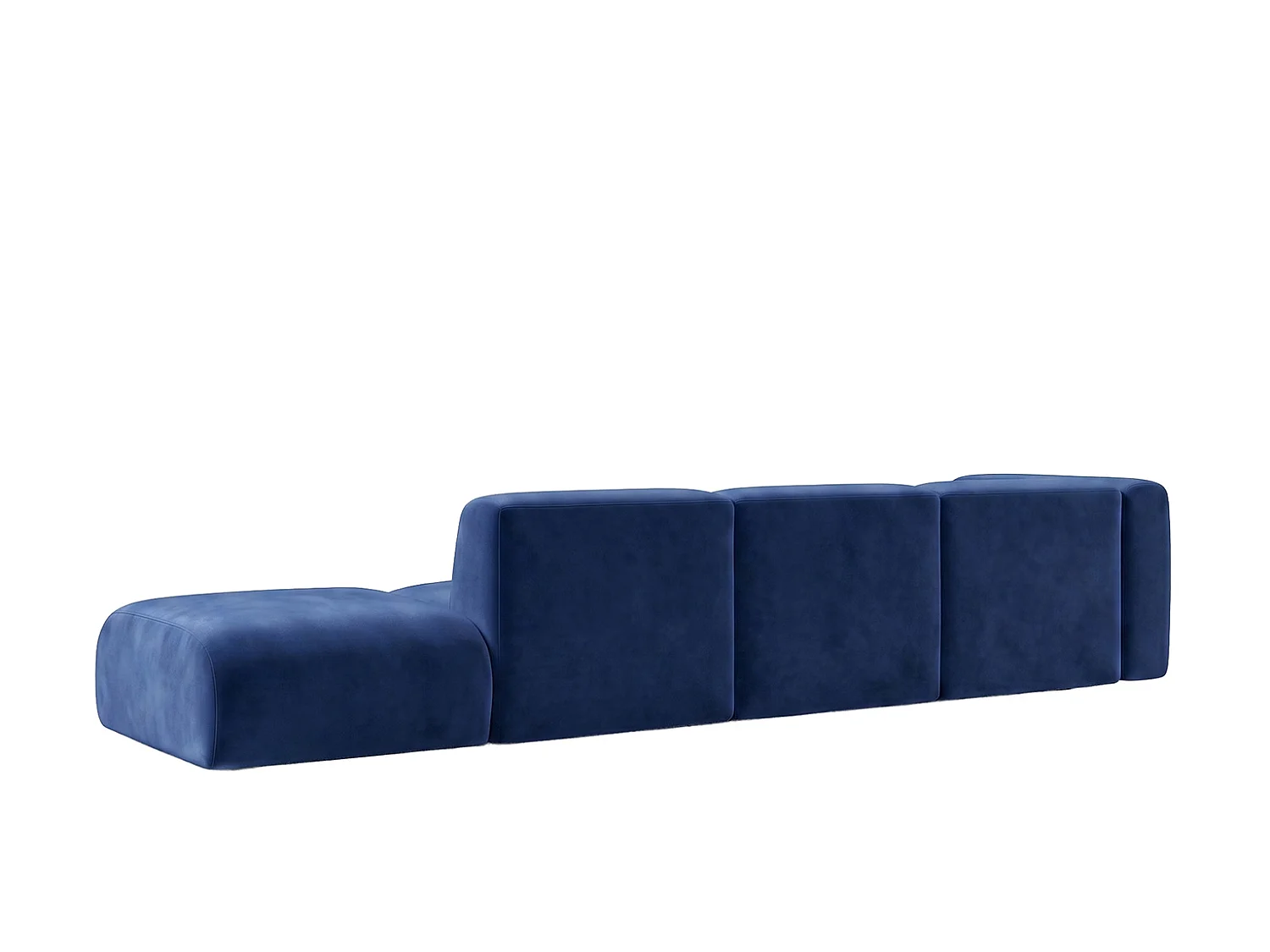 Canapé d'angle en L avec pouf, tissu velours Bluvel, Bleu encre, Droite, GRETA
