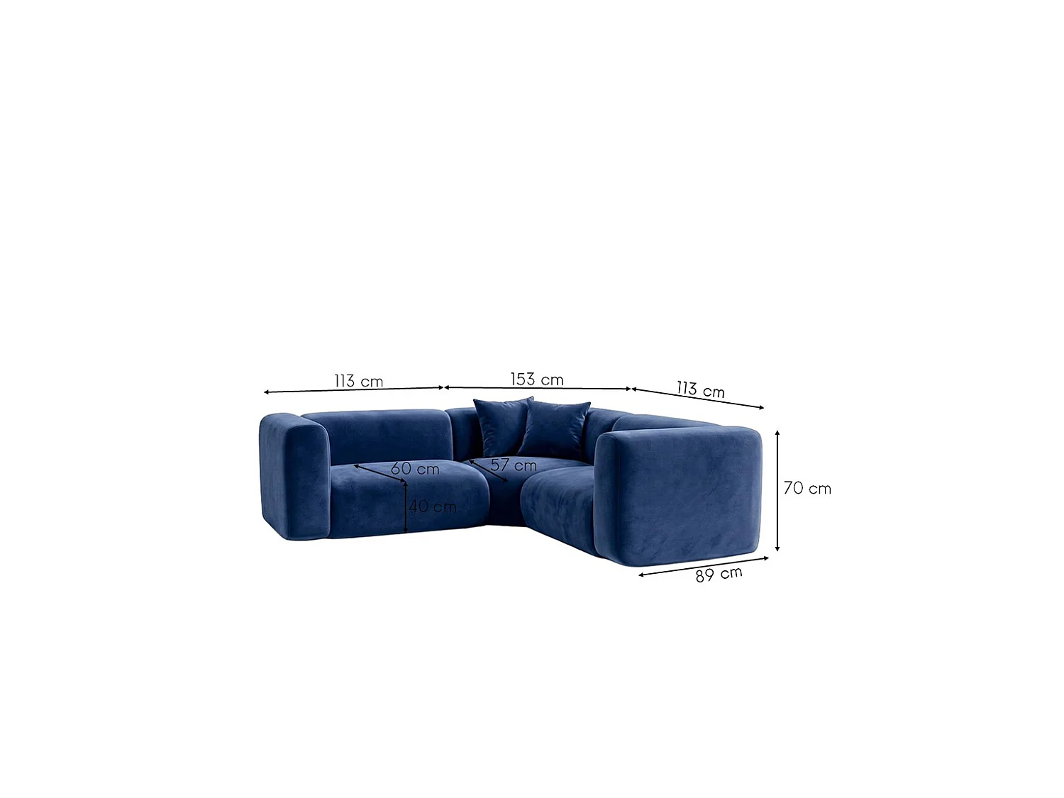 Narożnik modułowy, Corner mini, tkanina Velvet Bluvel, Atramentowy, GRETA