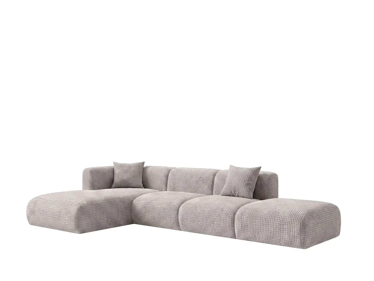 Canapé d’angle en L avec pouf, tissu chenille Cremona, Gris clair, Gauche, GRETA