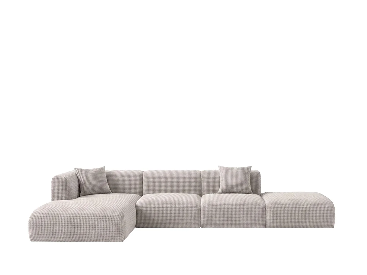 Canapé d’angle en L avec pouf, tissu chenille Cremona, Gris clair, Gauche, GRETA