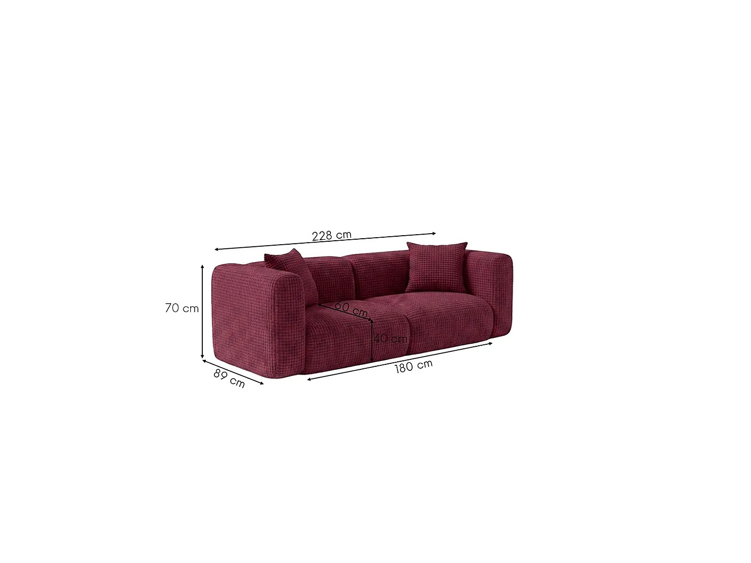 2-zitsbank, chenillestof Cremona, Bordeauxrood, GRETA