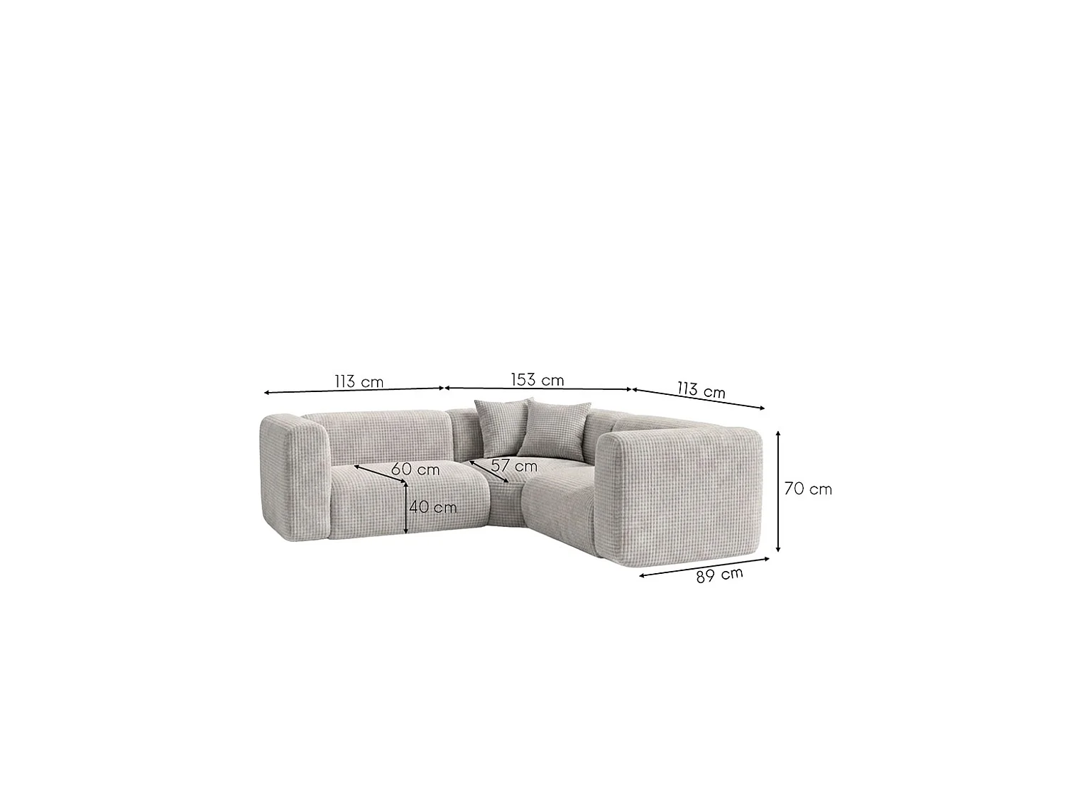 Canapé d’angle modulaire, Corner mini, tissu chenille Cremona, Gris clair, GRETA