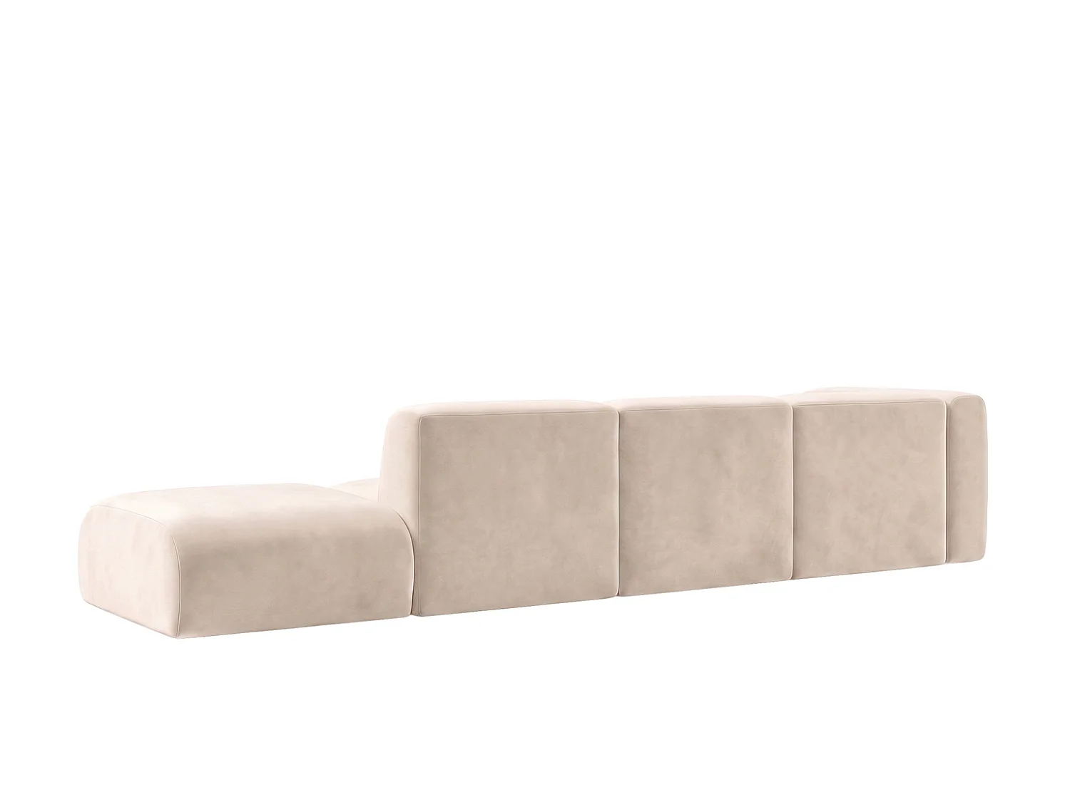 Canapé d'angle en L avec pouf, tissu velours Bluvel, Crème, Droite, GRETA