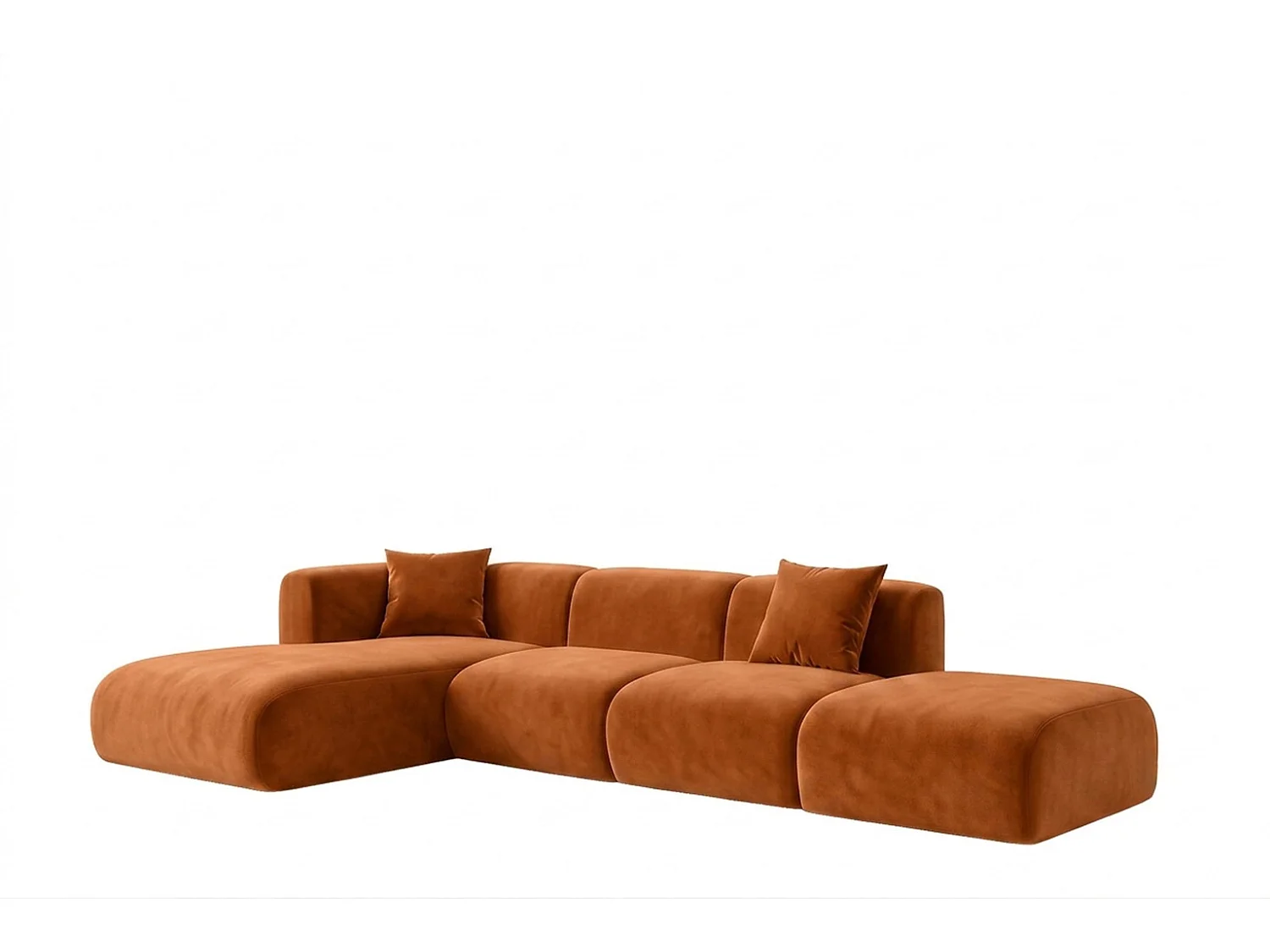 Canapé d'angle en L avec pouf, tissu velours Bluvel, Cannelle, Gauche, GRETA