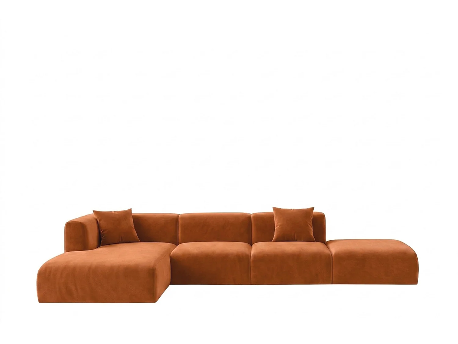 Canapé d'angle en L avec pouf, tissu velours Bluvel, Cannelle, Gauche, GRETA