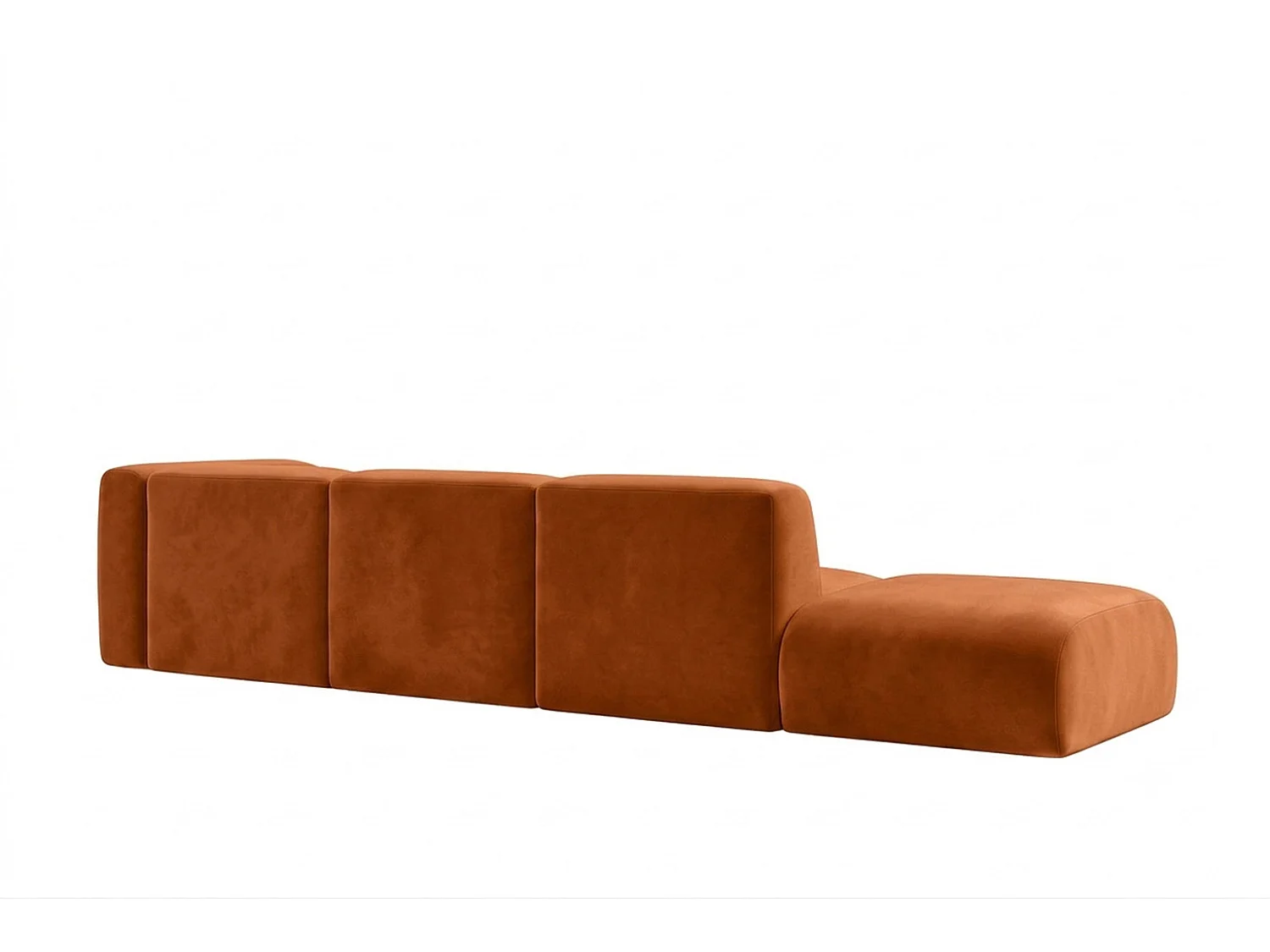 Canapé d'angle en L avec pouf, tissu velours Bluvel, Cannelle, Gauche, GRETA
