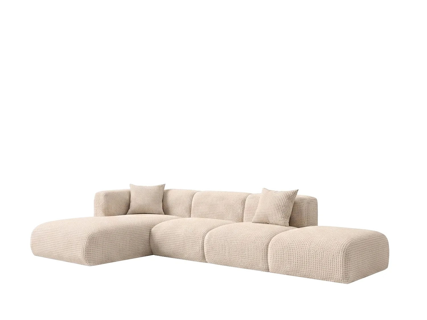 Canapé d’angle en L avec pouf, tissu chenille Cremona, Crème, Gauche, GRETA