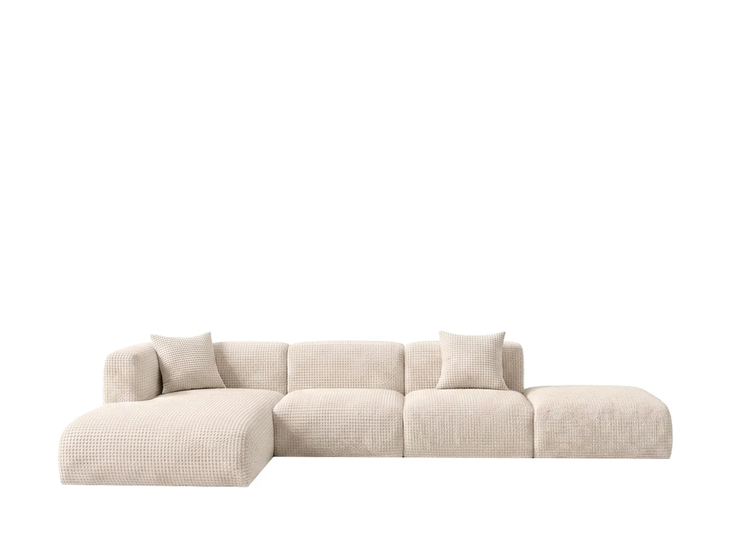 Canapé d’angle en L avec pouf, tissu chenille Cremona, Crème, Gauche, GRETA