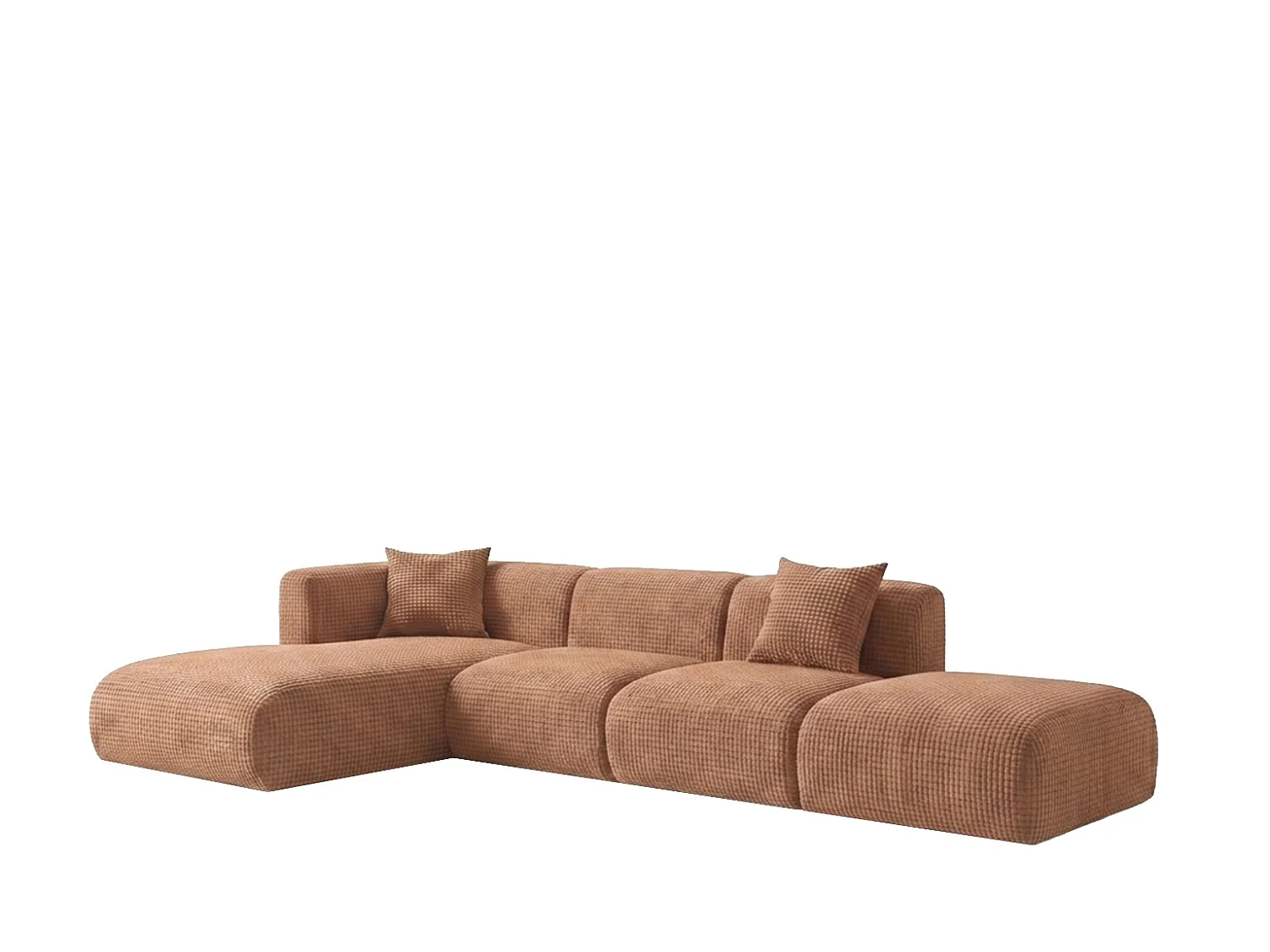 Canapé d’angle en L avec pouf, tissu chenille Cremona, Marron clair, Gauche, GRETA
