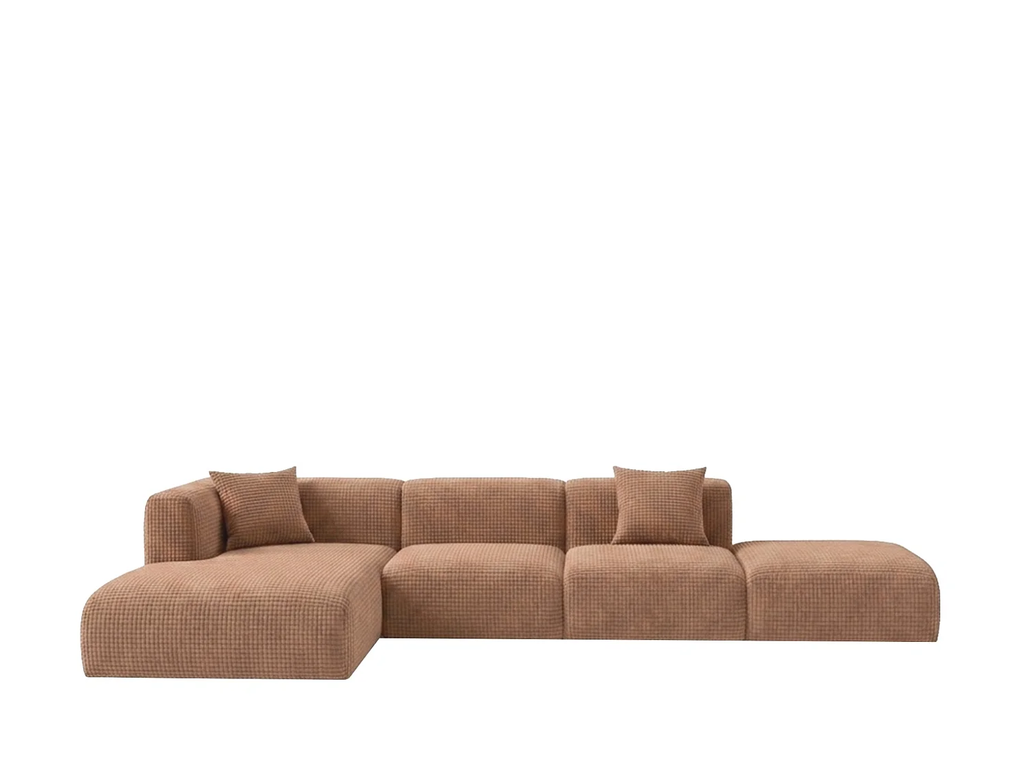 Canapé d’angle en L avec pouf, tissu chenille Cremona, Marron clair, Gauche, GRETA