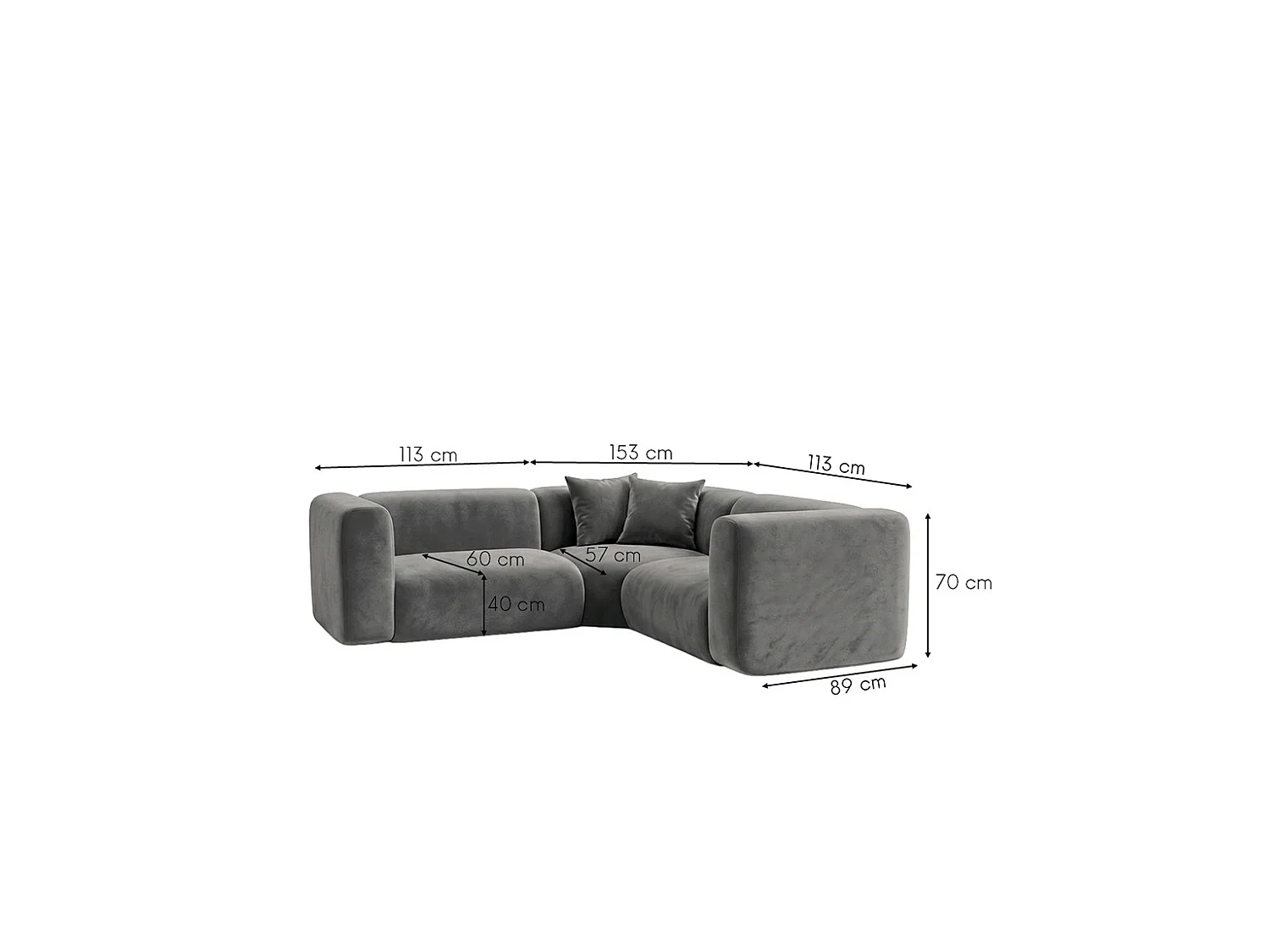 Narożnik modułowy, Corner mini, tkanina Velvet Bluvel, Popielaty, GRETA